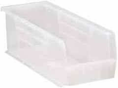 Quantum Storage - 50 Lb. Load Capacity, 14-3/4" Deep, Clear Polypropylene Hopper Stacking Bin - 5" High x 5-1/2" Wide x 14-3/4" Long - Americas Industrial Supply