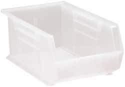 Quantum Storage - 60 Lb. Load Capacity, 13-5/8" Deep, Clear Polypropylene Hopper Stacking Bin - 6" High x 8-1/4" Wide x 13-5/8" Long - Americas Industrial Supply