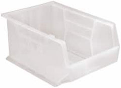 Quantum Storage - 75 Lb. Load Capacity, 16" Deep, Clear Polypropylene Hopper Stacking Bin - 8" High x 11" Wide x 16" Long - Americas Industrial Supply