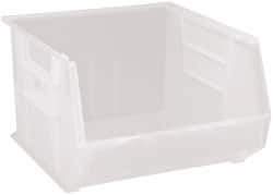 Quantum Storage - 75 Lb. Load Capacity, 18" Deep, Clear Polypropylene Hopper Stacking Bin - 11" High x 16-1/2" Wide x 18" Long - Americas Industrial Supply
