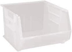 Quantum Storage - 75 Lb. Load Capacity, 18" Deep, Clear Polypropylene Hopper Stacking Bin - 11" High x 16-1/2" Wide x 18" Long - Americas Industrial Supply