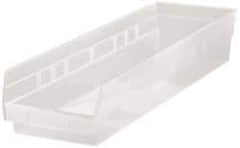 Quantum Storage - 50 Lb. Load Capacity, 23-5/8" Deep, Clear Polypropylene Hopper Shelf Bin - 4" High x 6-5/8" Wide x 23-5/8" Long - Americas Industrial Supply