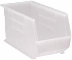 Quantum Storage - 60 Lb. Load Capacity, 18" Deep, Clear Polypropylene Hopper Stacking Bin - 9" High x 8-1/4" Wide x 18" Long - Americas Industrial Supply