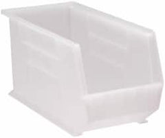 Quantum Storage - 60 Lb. Load Capacity, 18" Deep, Clear Polypropylene Hopper Stacking Bin - 9" High x 8-1/4" Wide x 18" Long - Americas Industrial Supply