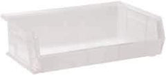 Quantum Storage - 60 Lb. Load Capacity, 10-7/8" Deep, Clear Polypropylene Hopper Stacking Bin - 5" High x 16-1/2" Wide x 10-7/8" Long - Americas Industrial Supply