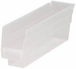 Quantum Storage - 30 Lb. Load Capacity, 11-5/8" Deep, Clear Polypropylene Hopper Shelf Bin - 4" High x 2-3/4" Wide x 11-5/8" Long - Americas Industrial Supply