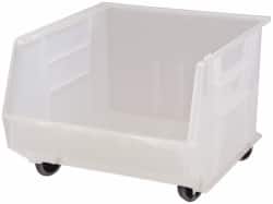 Quantum Storage - 100 Lb. Load Capacity, 18" Deep, Clear Polypropylene Hopper Stacking Bin - 11" High x 16-1/2" Wide x 18" Long - Americas Industrial Supply