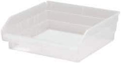 Quantum Storage - 30 Lb. Load Capacity, 11-5/8" Deep, Clear Polypropylene Hopper Shelf Bin - 4" High x 11-1/8" Wide x 11-5/8" Long - Americas Industrial Supply
