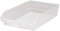 Quantum Storage - 40 Lb. Load Capacity, 17-7/8" Deep, Clear Polypropylene Hopper Shelf Bin - 4" High x 11-1/8" Wide x 17-7/8" Long - Americas Industrial Supply