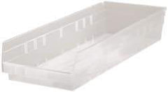 Quantum Storage - 50 Lb. Load Capacity, 23-5/8" Deep, Clear Polypropylene Hopper Shelf Bin - 4" High x 8-3/8" Wide x 23-5/8" Long - Americas Industrial Supply