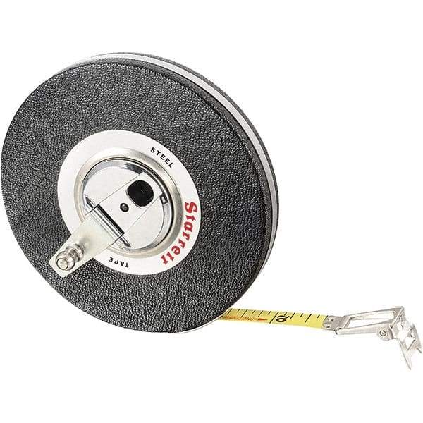 Starrett - 100' x 3/8" Yellow Blade Tape Measure - 1/8" Graduation, L1 Graduation Style, Black Case - Americas Industrial Supply