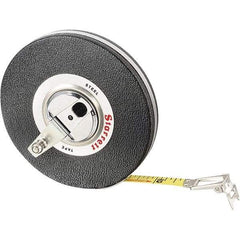 Starrett - 100' x 3/8" Yellow Blade Tape Measure - 1/8" Graduation, L1 Graduation Style, Black Case - Americas Industrial Supply