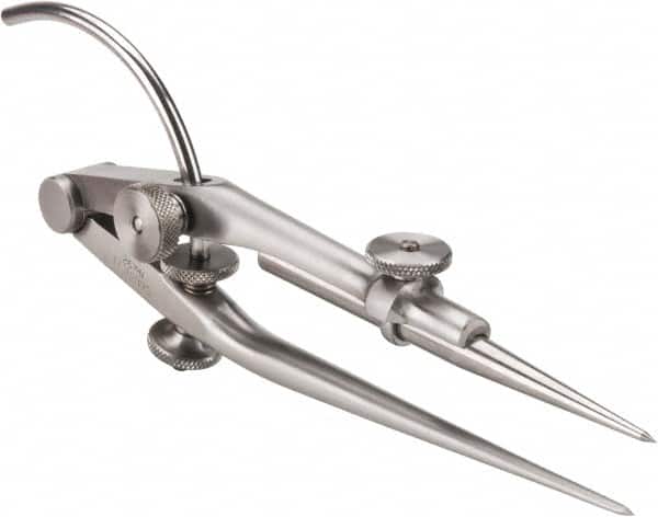 Starrett - 6 Inch Leg, Spring Joint, Steel, Polished, Divider - 8 Inch Max Measurement, 200mm Max Measurement, with Quick Nut Adjustment - Americas Industrial Supply