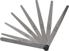 Starrett - 8 Piece, 0.002 to 0.015" Thick, Tapered Feeler Gage Set - 6" Leaf Length, 1/4 to 1/2" (Tapered) Wide, Tempered Steel - Americas Industrial Supply