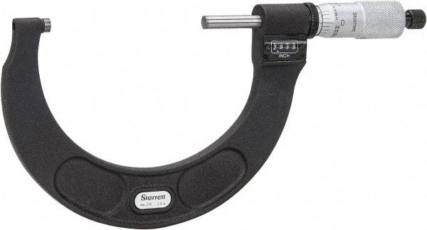 Starrett - 3 to 4" Range, 0.0001" Graduation, Mechanical Outside Micrometer - Ratchet Stop Thimble, Accurate to 0.0001", Digital Counter - Americas Industrial Supply