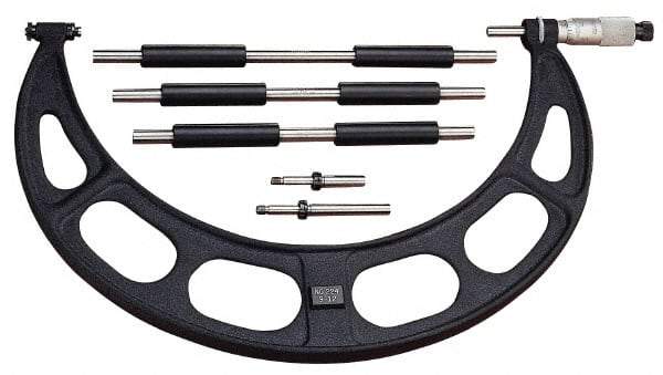 Starrett - Mechanical, 0 to 100 mm Range, Interchangeable Anvil Micrometer - Ratchet Stop Thimble, 0.01 mm Graduation - Americas Industrial Supply