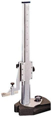 Starrett - 0 to 24 Inch Measurement, 0.001 Inch Graduation, Vernier Height Gage - Satin Chrome Finish, 7-1/2 Inch Long x 4-1/2 Inch Wide - Americas Industrial Supply
