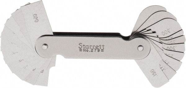 Starrett - 1 (20 Leaves) Piece, 0.02 to 0.4 Inch Radius, Radius Gage Set - Americas Industrial Supply