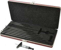 Starrett - 0 to 9" Range, 9 Rod, Mechanical Depth Micrometer - Ratchet Stop Thimble, 2-1/2" Base Length, 0.01mm Graduation, 1/8" Rod Diam - Americas Industrial Supply