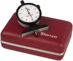 Starrett - 0 to 1/2 Inch Range, White Dial Depth Gage - 0.0005 Inch Graduation, 2-1/2 Inch Base Measuring Length - Americas Industrial Supply