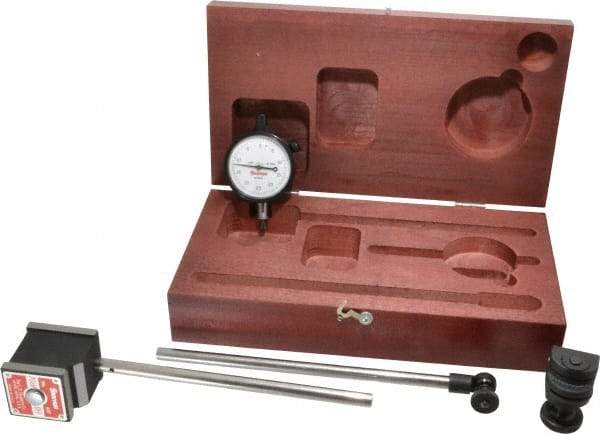 Starrett - 0.0005" Graduation, 1/8" Max Meas, 0-25-0 Dial Reading, Dial Indicator & Base Kit - 1-15/16" Base Length x 1-5/8" Base Width x 1-7/8" Base Height - Americas Industrial Supply