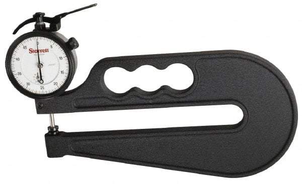 Starrett - 0 to 10mm Measurement, 0.01mm Graduation, 2-1/2 Inch Throat Depth, Dial Thickness Gage - 2-1/4 Inch Dial Diameter - Americas Industrial Supply