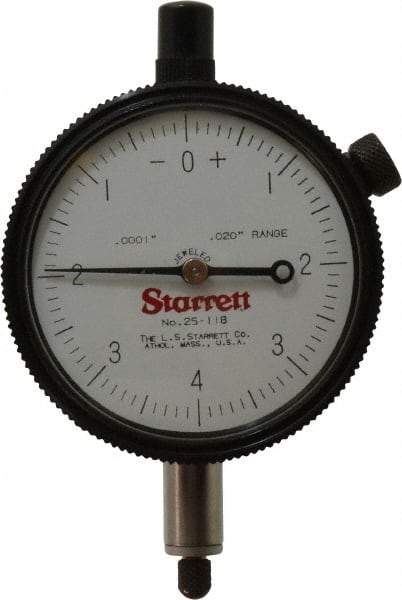 Starrett - 0.02" Range, 0-4-0 Dial Reading, 0.0001" Graduation Dial Drop Indicator - 2-1/4" Dial, 0.008" Range per Revolution - Americas Industrial Supply