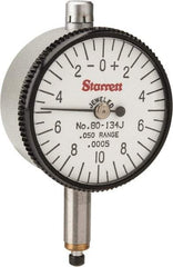 Starrett - 0.05" Range, 0-10-0 Dial Reading, 0.0005" Graduation Dial Drop Indicator - 1-1/4" Dial, 0.02" Range per Revolution - Americas Industrial Supply