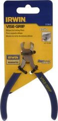 Irwin - 4-1/2" OAL, 18 AWG Capacity, Semi-Flush End Cutting Pliers - 13/16" Jaw Length x 9/16" Jaw Width, Dipped Vinyl Handle - Americas Industrial Supply