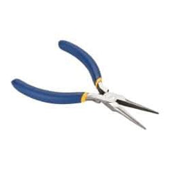 Irwin - 5-1/2" OAL, 1-1/4" Jaw Length x 9/16" Jaw Width, Long Nose Needle Nose Pliers - Serrated Jaw, Standard Head, Dipped Vinyl Handles, with Spring - Americas Industrial Supply