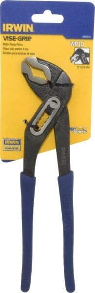 Irwin - 10" OAL, 2" Max Capacity, 7 Position Water Pump Tongue & Groove Pliers - Serrated V-Jaws, Curved Head, Dipped Vinyl Handles - Americas Industrial Supply
