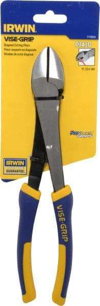 Irwin - 10" OAL, 14 AWG Capacity, Semi-Flush Diagonal Cutter - 1-7/16" Jaw Length x 1-3/16" Jaw Width, Oval Head, ProTouch Handle - Americas Industrial Supply