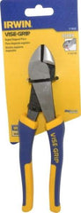 Irwin - 8" OAL, 14 AWG Capacity, Semi-Flush Diagonal Cutter - 7/8" Jaw Length x 1-1/8" Jaw Width, Oval/Angled Head, ProTouch Handle - Americas Industrial Supply