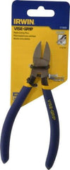 Irwin - 6" OAL, 16 AWG Capacity, Semi-Flush Cutting Pliers - 7/8" Jaw Length x 13/16" Jaw Width, Oval Head, Dipped Vinyl Handle - Americas Industrial Supply