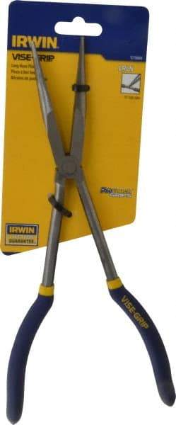 Irwin - 11" OAL, 3-1/4" Jaw Length x 2-1/2" Jaw Width, Long Nose Long Reach Pliers - Serrated Jaw, Dipped Vinyl Handles - Americas Industrial Supply