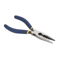 Irwin - 6" OAL, 1-7/8" Jaw Length x 3/4" Jaw Width, Long Nose Side Cutting Electrician's Pliers - Serrated Jaw, Crimper, Cutter & Stripper Head, Dipped Vinyl Handles - Americas Industrial Supply