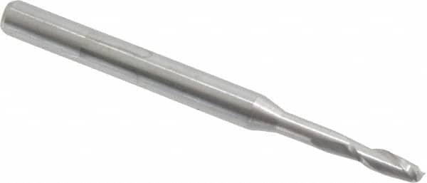 Accupro - 5/64", 1/4" LOC, 1/8" Shank Diam, 1-1/2" OAL, 2 Flute, Solid Carbide Square End Mill - Single End, Uncoated, Spiral Flute, 30° Helix, Centercutting, Right Hand Cut, Right Hand Flute - Americas Industrial Supply
