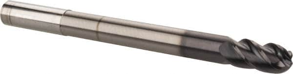 Accupro - 1/2" Diam, 1" LOC, 4 Flute Solid Carbide Ball End Mill - AlTiN Finish, Single End, 6" OAL, 1/2" Shank Diam, Spiral Flute - Americas Industrial Supply