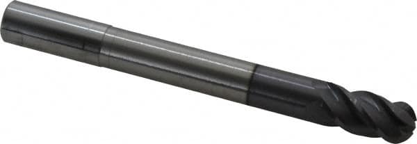 Accupro - 5/8" Diam, 1-1/4" LOC, 4 Flute Solid Carbide Ball End Mill - AlTiN Finish, Single End, 6" OAL, 5/8" Shank Diam, Spiral Flute - Americas Industrial Supply