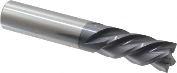 Accupro - 1/2", 1" LOC, 1/2" Shank Diam, 3" OAL, 4 Flute, Solid Carbide Square End Mill - Single End, AlTiN Finish, Spiral Flute, 40° Helix, Centercutting, Right Hand Cut, Left Hand Flute - Americas Industrial Supply