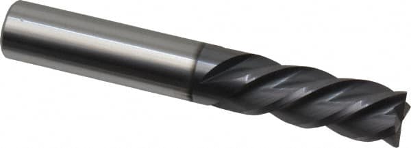 Accupro - 3/8", 7/8" LOC, 3/8" Shank Diam, 2-1/2" OAL, 4 Flute, Solid Carbide Square End Mill - Single End, AlTiN Finish, Spiral Flute, 40° Helix, Centercutting, Right Hand Cut, Left Hand Flute - Americas Industrial Supply