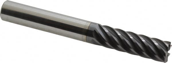 Accupro - 1/2", 7 Flute, Single End, Solid Carbide, 0.02" Corner Radius End Mill - 4" OAL, 37° Helix, Right Hand Flute, 1-5/8" LOC, Right Hand Cut - Americas Industrial Supply