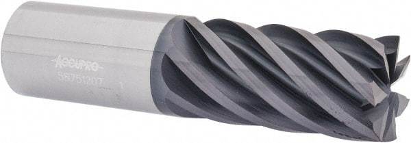 Accupro - 1", 2" LOC, 1" Shank Diam, 4" OAL, 7 Flute, Solid Carbide Square End Mill - Single End, AlTiN Finish, Spiral Flute, 37.50° Helix, Centercutting, Right Hand Cut, Right Hand Flute - Americas Industrial Supply