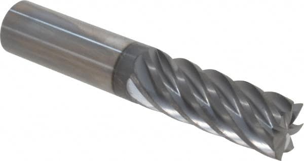 Accupro - 5/8", 1-5/8" LOC, 5/8" Shank Diam, 3-1/2" OAL, 7 Flute, Solid Carbide Square End Mill - Single End, nACRo Finish, Spiral Flute, 37.50° Helix, Centercutting, Right Hand Cut, Right Hand Flute - Americas Industrial Supply