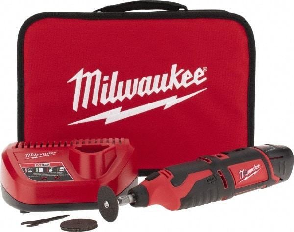 Milwaukee Tool - 12 Volt, Cordless Rotary Tool Kit - 5,000 to 32,000 RPM, Battery Included - Americas Industrial Supply