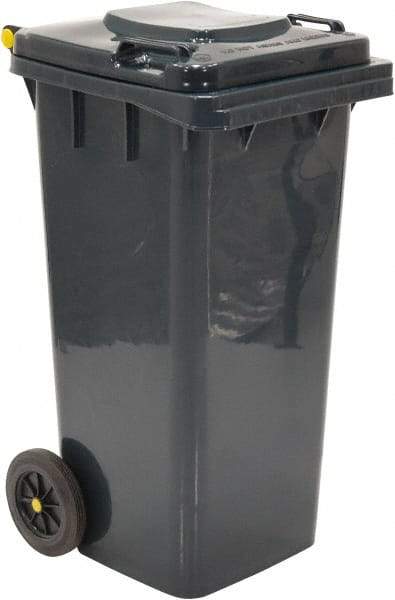 Vestil - 32 Gal Gray Square Trash Can - Polyethylene, None Graphic, 38" High x 21-13/16" Long x 18-3/4" Wide, Lid Included - Americas Industrial Supply