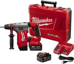 Milwaukee Tool - 18 Volt 1-1/8" SDS Plus Chuck Cordless Rotary Hammer - 0 to 5,000 BPM, 0 to 1,300 RPM, Reversible - Americas Industrial Supply