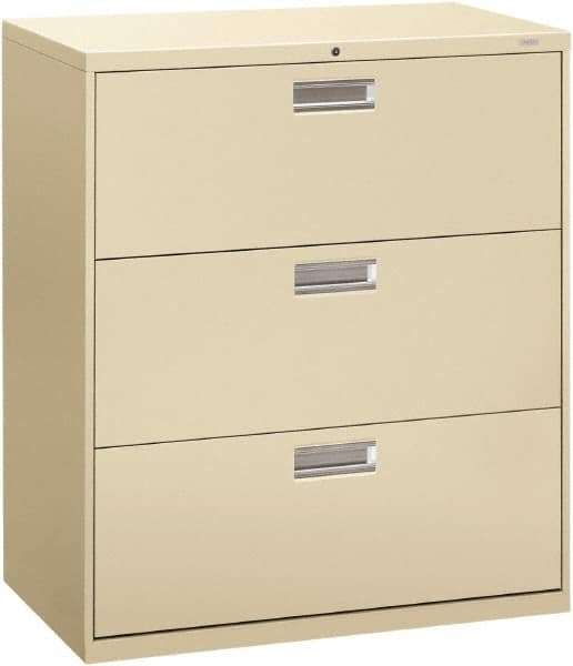 Hon - 36" Wide x 40.88" High x 19-1/4" Deep, 3 Drawer Lateral File - Steel, Putty - Americas Industrial Supply