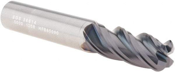 SGS - 1/2", 4 Flute, Single End, Solid Carbide, 1/8" Corner Radius End Mill - 3-1/4" OAL, Right Hand Flute, 1-1/4" LOC, Right Hand Cut - Americas Industrial Supply