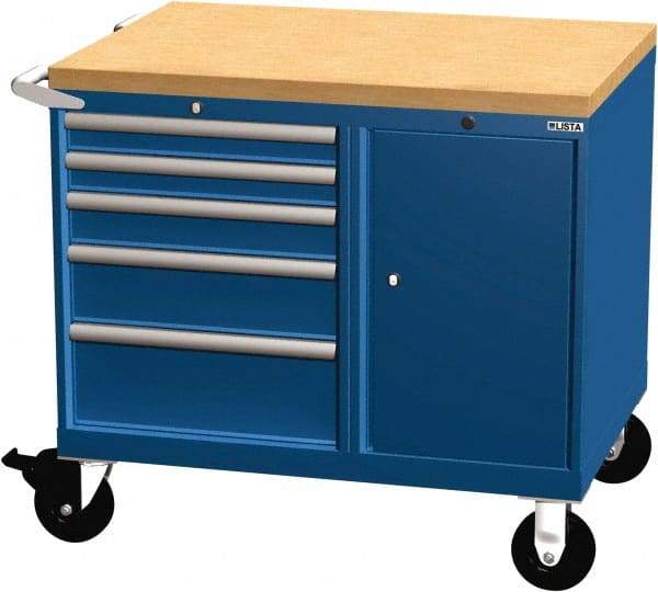 LISTA - 5 Drawer 165 Lb Capacity Steel Tool Roller Cabinet - 39" Wide x 37-1/4" High x 28-1/2" Deep, Roller Bearing Drawer Slides, Light Gray - Americas Industrial Supply